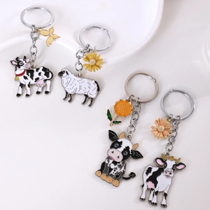 Mignon Porte-clés en Alliage de Métal Vache Mouton Émail Tournesol Marguerite Papillon Animal Charme de Sac Cadeau Femme