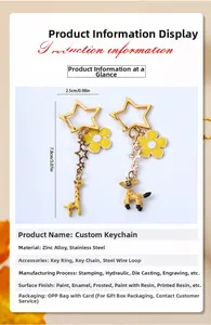 Detailed size specifications for cartoon giraffe keychain with zinc alloy flower charms