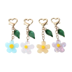 Portachiavi Fiore in Acrilico Con Chiusura a Cuore Ciondolo Foglia Smaltata Accessorio Borsa Donna Gioielli in Lega di Zinco