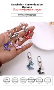 Detailed macro view of butterfly charms with drop oil finish and spring clips