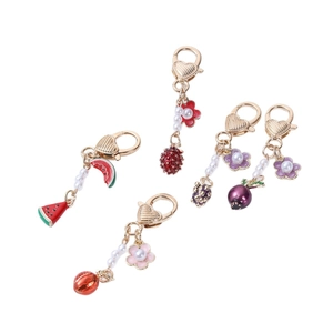 Cute fruit and floral charms with heart clasp and pearls for keychain and bags