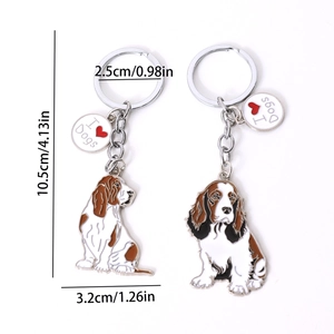 Set of two dog-themed enamel keychains with I Heart Dogs charms and beagle pendants