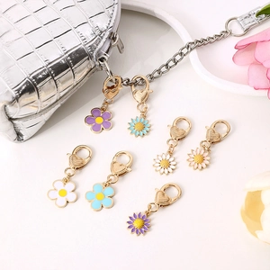 Floral alloy keychain charms set with heart lobster clasps for bags and accessories