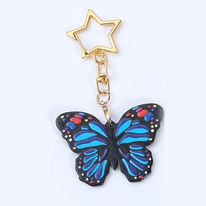 Porte-clés papillon en acrylique coloré avec anneau en étoile doré pour sac à main