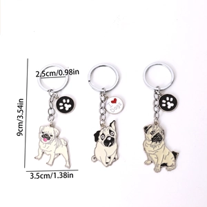 Lot de 3 porte-clés en métal carlin avec pendentifs I Love Dogs pour sacs à main