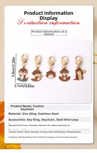 Détails de cinq porte-clés loutre en émail avec les dimensions précises de 5,8x2,1 cm