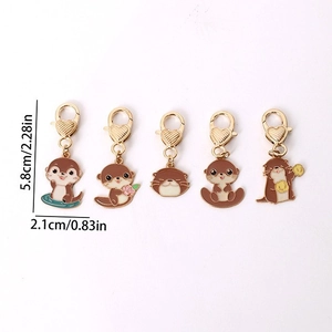 Lot de 5 porte-clés loutre mignons en métal avec fermoirs cœur, 5,8x2,1 cm