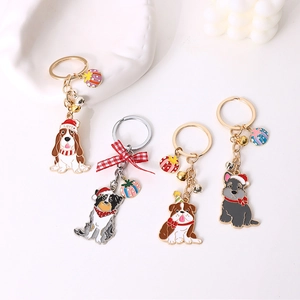 Christmas Cartoon Dog Zinc Alloy Keychain With Bell Gift Box Pendant For Schoolbag Phone Cute Festive Hanging Decor Jewelry