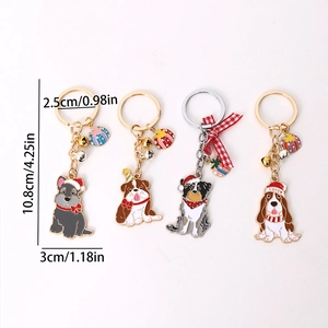 Christmas cartoon dog keychains featuring Schnauzer and French Bulldog with festive charms