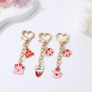 Valentine's Day Heart Keychain Creative Enamel Strawberry Envelope Love Heart Pendant Keychain For Women Bag Decor Charm