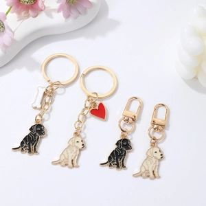 Cute Golden Retriever Labrador Dog Keychain Enamel Zinc Alloy Pet Puppy Key Ring For Women Bag Pendant Gift Heart Bone Accessary