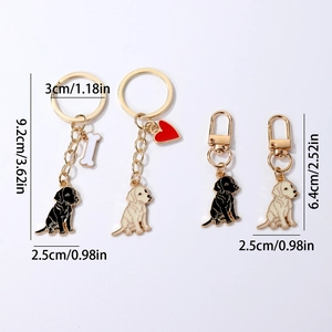 Golden Retriever dog keychain set with bone and heart charms in black and white colors