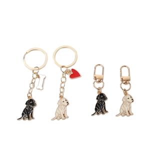 Golden Retriever and Labrador dog keychains in black and cream with alloy bone charms