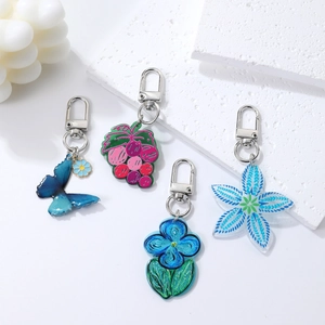 Creative Acrylic Flower Butterfly Grapes Keychain Pastoral Style Metal Alloy Keyring Bag Charm Phone Case Pendant Women