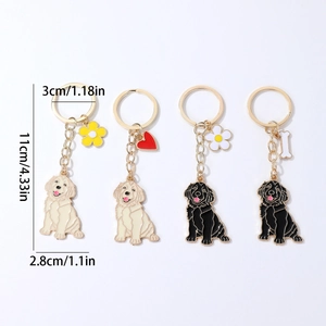 Set of four metal Golden Retriever dog keychains with colorful charm pendants and ring