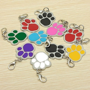 Colorful paw print pet ID tags set in alloy with lobster clasps for dog collars