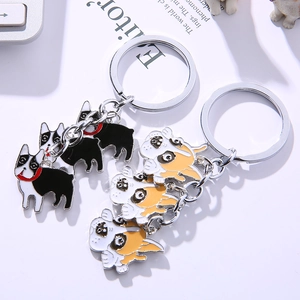 Metal Pet Dog Keychain Cute Enamel Breed Bag Charm For Women Men Gift Golden Retriever Pug Samoyed Husky Key Ring Accessory