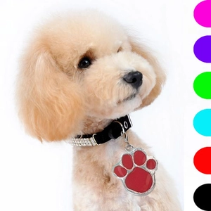 Sparkly rhinestone pet collar with a cute red paw print pendant and color options