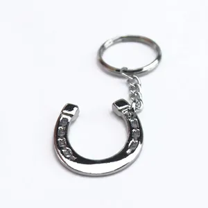 Polished silver horseshoe keychain with lucky symbol charm and sturdy keyring