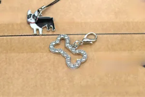 Sparkling rhinestone bone charm and enamel bulldog pendant with lobster clasp for pet collars