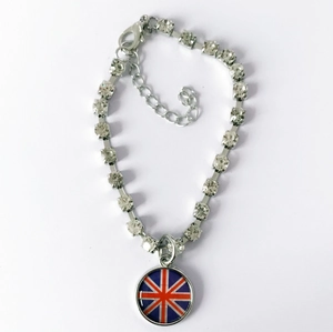 Silver-tone pet necklace with clear rhinestones and Union Jack heart pendant for dogs