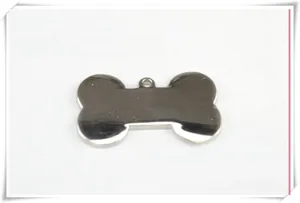 Close-up of a bone-shaped zinc alloy pet ID tag with a polished silver finish
