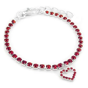 Adjustable Christmas pet necklace with red rhinestones and hollow heart pendant