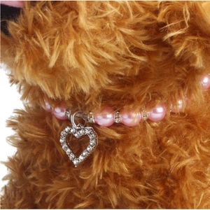 Pink pearl pet necklace with sparkling heart pendant for small dogs and cats