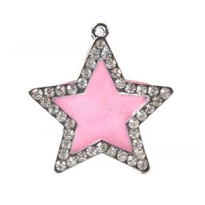 Star-shaped mini photo frame pendant with pink center and sparkling crystal rhinestones
