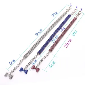 Size chart for rhinestone pet collars in S, M, L with length and weight details