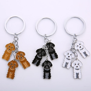 Cartoon dog charms metal keychain set in brown black and white alloy colors