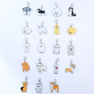 Detailed collection of 19 enamel dog breed keychains with silver lobster claw clasps