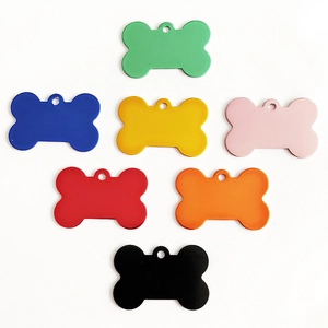 Aluminum alloy bone-shaped pet ID tags in seven vibrant colors for dog and cat collars
