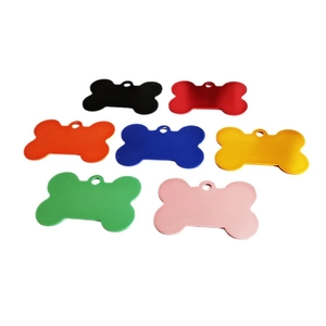 Aluminum alloy bone shaped pet ID tags in seven vibrant colors for custom engraving