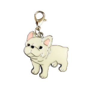 Aangepaste Franse Bulldog metalen hanger met wit emaille en zilveren kreeftensluiting