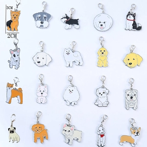 Set of 20 assorted enamel dog charms featuring various breeds with lobster clasps