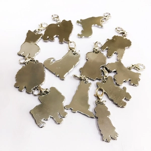 Set of 12 silver dog breed silhouette charms with lobster clasps for DIY keychains