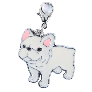 French Bulldog enamel charm keychain with cream finish and silver lobster clasp