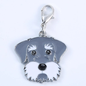 Schnauzer Hund Schlüsselanhänger mit grau-weißer Emaille und silbernem Karabiner-Zubehör