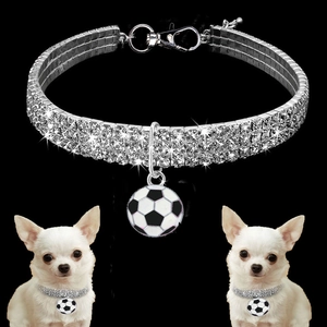 Sparkling rhinestone pet collar with soccer ball pendant for small dogs and cats