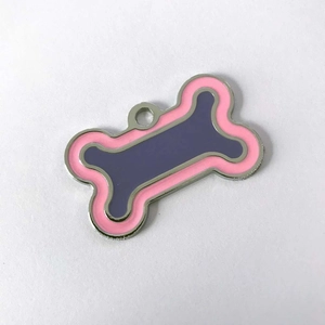 Two-tone bone shaped zinc alloy pet ID tag with pink and grey enamel finish