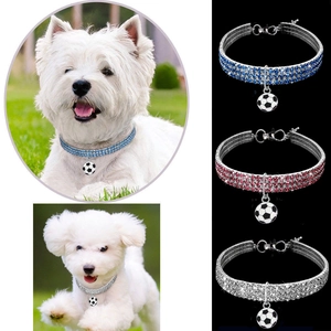 Rhinestone Pet Collar With Football Pendant For Dogs And Cats Adjustable Crystal Jewelry Three Row Sparkling Animal Necklace Accessory