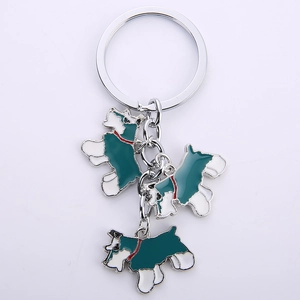 Creative zinc alloy schnauzer dog keychains with dark green and white enamel pendants