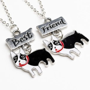 Lot de deux colliers Best Friend pour animaux avec pendentifs bouledogue français en émail