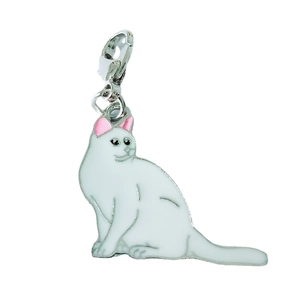 Creative white Persian cat enamel pendant with silver lobster clasp for pets accessories