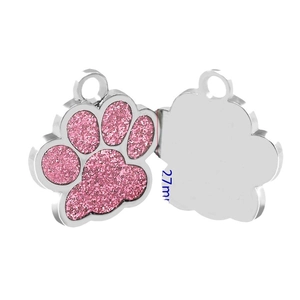 Glitter paw print pet ID tag for cats and dogs, 27mm height with pink sparkle finish