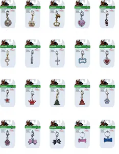 Detailed grid showing twenty distinct rhinestone pet charms with lobster clasps on cards