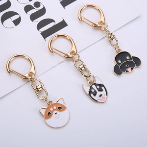 Süßer Cartoon Emaille Hundekopf Schlüsselanhänger Für Damen Herren Shiba Inu Husky Pudel Metall Gold Farbe Schlüsselring Tasche Anhänger