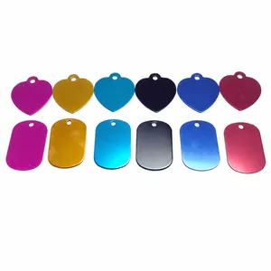 Colorful heart and oval aluminum pet tags with laserable surface and pre-drilled holes