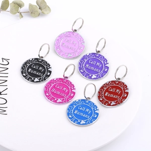 Médaille d'Identification Ronde en Métal pour Chiens Chats Call My Humans Os et Patte Émail Pendentif Anti-Perte Bleu Rose Rouge